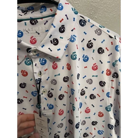 Maelreg Mens Large Performance Polo Skull Bones Multicolor Print Golf - Picture 5 of 8